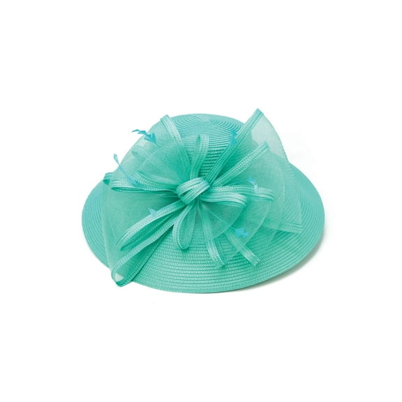 ChicHeadwear Womens Wide Brim Braid Hat w/ Ribbon and Drawstring - Mint Green