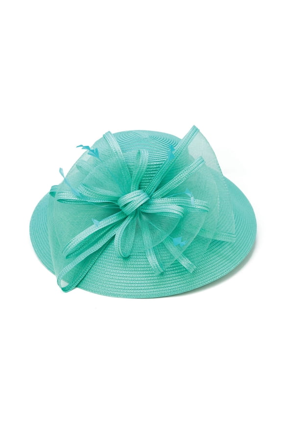 ChicHeadwear Womens Wide Brim Braid Hat w/ Ribbon and Drawstring - Mint Green
