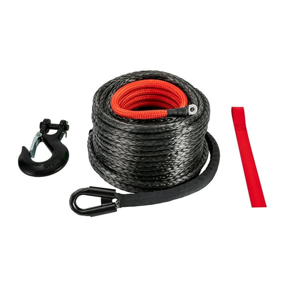 ChicHomey 100ft Winch Rope with Hook, 23,809 lbs Breaking Strength, Polyethylene, Protective Sleeve, Safety Pull Strap for Heavy Duty Use