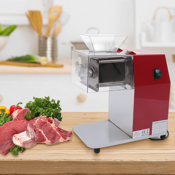 ChicHomey 1100W Electric Meat Cutting Machine, Stainless Steel Blades & Body,Meat Shredding Machine, 4 Rubber Feet, Red & Silver,for Fresh Boneless Meat