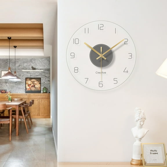 ChicHomey 12 Inch Modern Wall Clock,Glass Wall Clock with Golden Hands & Numbers,Easy to Read Large Round Non-Ticking Quartz Clock,for Living Room, Bedroom, Office, Cafe