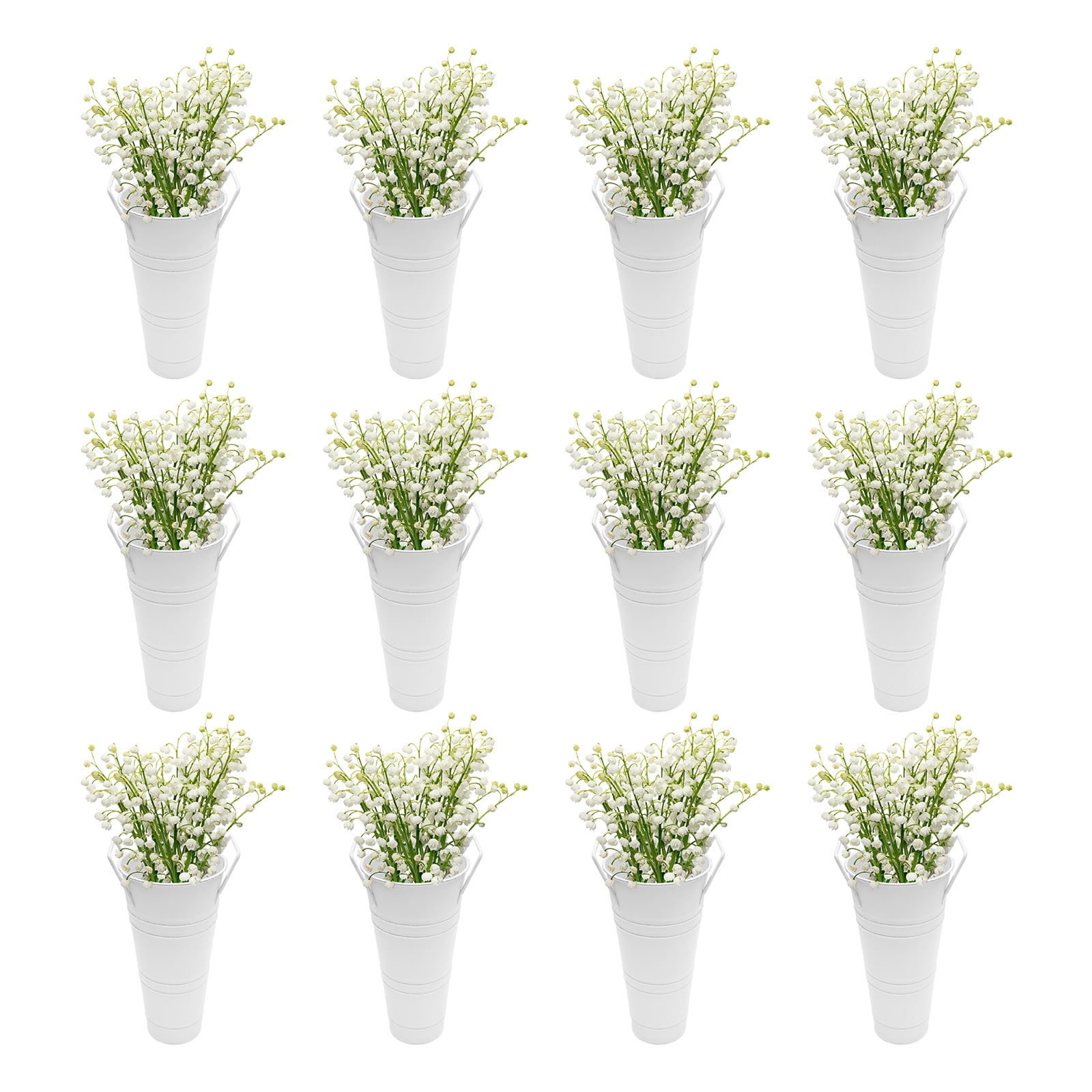 ChicHomey 12 Pcs 9Inch  White Galvanized Metal Flower Buckets,with Handles Stackable Cylindrical Flower Storage Pots for Flowers, Plants & Umbrella Storage​