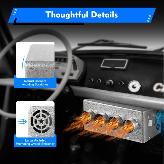 ChicHomey 12V Four-Way Heater, Copper & Iron, Infinite Speed, Fast Heating,4-Hole Outlet, for Car Truck RV Van & Heavy Equipment,Grey