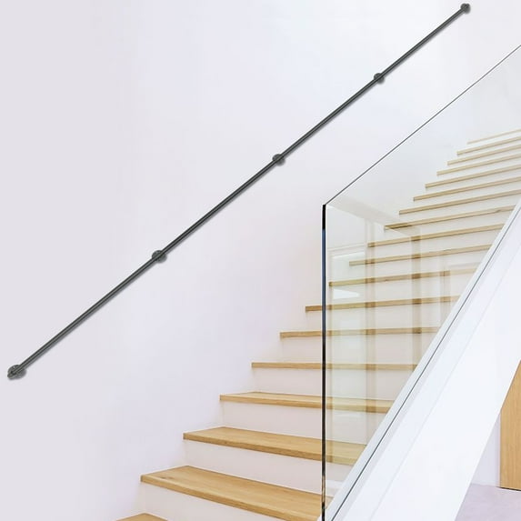 ChicHomey 14Ft Black Galvanized Iron Pipe Stair Handrail,T-Shaped Connector & High-Temp Baking Painting,Sturdy Flange Base,Wall Handrail Stair Rail Indoor/Outdoor