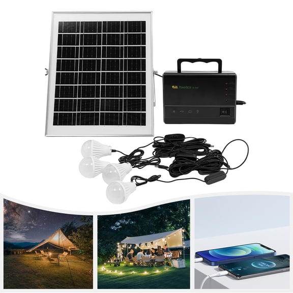 ChicHomey 15W Solar Power Kit 4 LED Bulbs,Portable Power Station,USB & 12V Outputs, For Camping Emergency Off-Grid