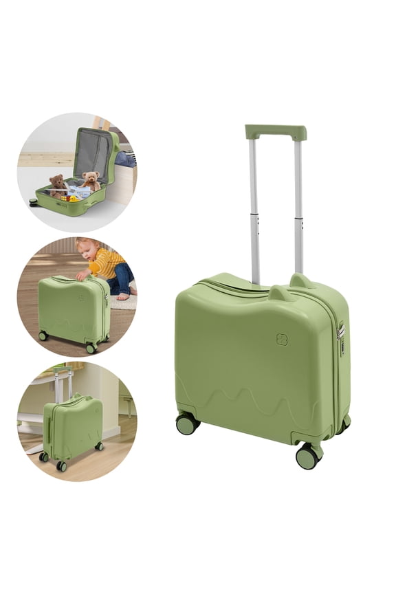 18 Inch Children's Ride-On Suitcase,Fun Travel Luggage with Wheels Built-In Combination Lock for Privacy,Children's Trunk for 3-6 years old,Olive Green