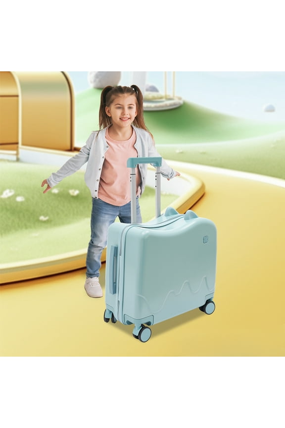 18 Inch Kids Ride-On Suitcase,Fun Travel Luggage with Wheels,Built-In Combination Lock for Privacy,Children's Trunk for 3-6 years old