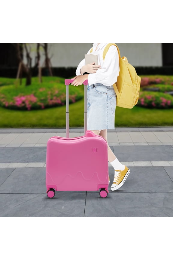18Inch Kids Ride-On Suitcase,Spacious Travel Bag, Safe Password Lock,Fun Companion for 3-6 Year Olds for Short Trips/School Outings