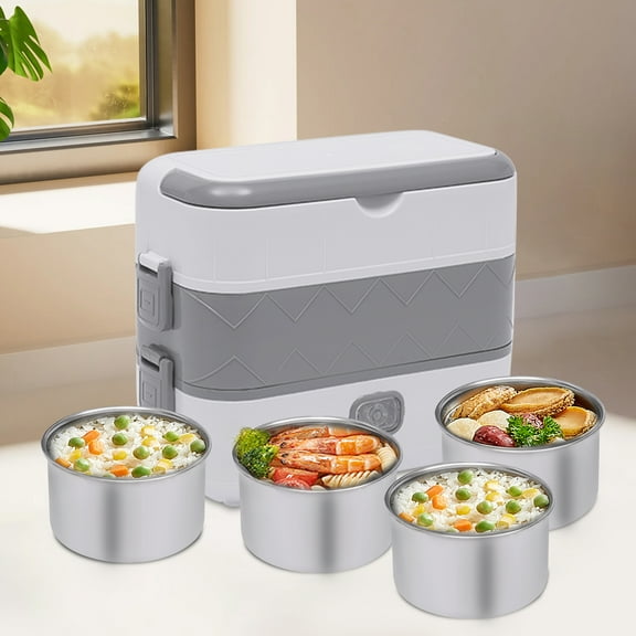 ChicHomey 2-Tier Electric Lunch Box,360 Steam Heating,15min Quick Heat,200W Portable Food Warmer,Anti-Scald & Leak-Proof for Office/Home/School Meals