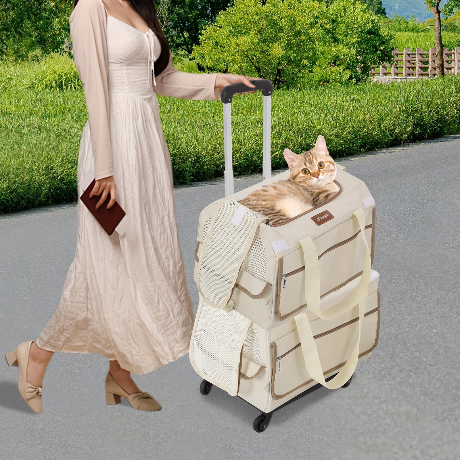 Visual Reference: Chichomey 2 Tier Rolling Pet Carrier Double Layer Portable Pet