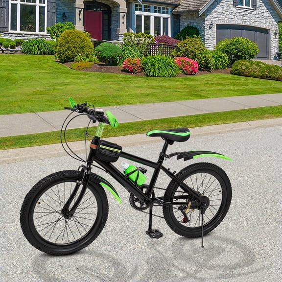 ChicHomey 20"Mountain Bike,7 Speed Outdoor Bicycle with Front/Rear Mudguards,Spring Suspension,Height Adjustable,Black/Green