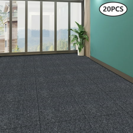 ChicHomey 20 Pcs Carpet Tiles Set, Anti-Slip & Noise Reduction,19.7x19.7in Polyester Fiber & TPR, for Home Office Gym, Dark Grey