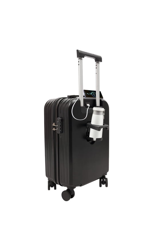 20"Travel Luggage Suitcase,with Cup Holder & 3-Digit Lock,Poratble Carry On Luggage Suitcase,4-Wheel Spinner Black