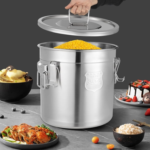 ChicHomey 21L Stainless Steel Storage Bucket,304 Food Grade Airtight Container with Lid, for Rice Flour Cereals, Kitchen Pantry