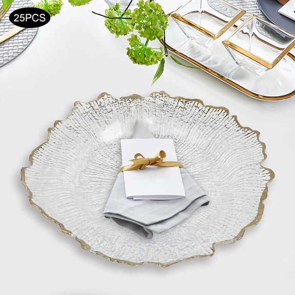 ChicHomey 25 PCS Charger Plates Set, Gold Flower Rim,Round Charger Plates,Stackable & Easy Clean,for Wedding, Party & Banquet Table Decor