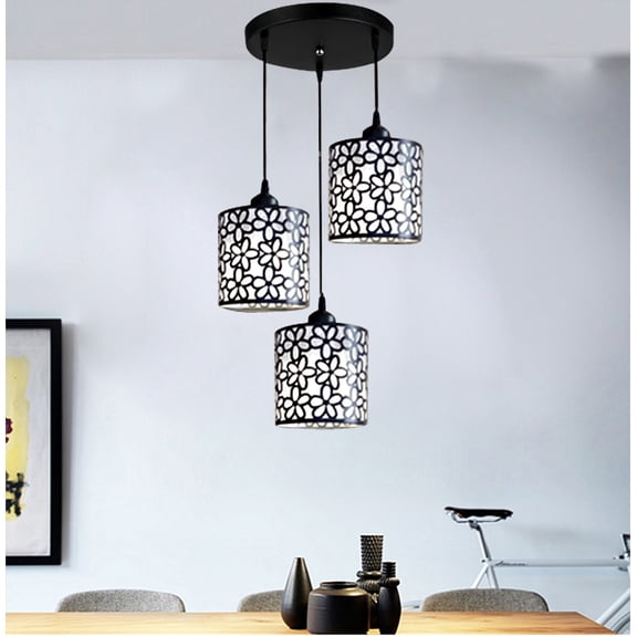 ChicHomey 3-Head Black Flower Pattern Ceiling Light,39"Adjustable Suspension,Modern Decor for Bedroom, Living Room, and Dining Room