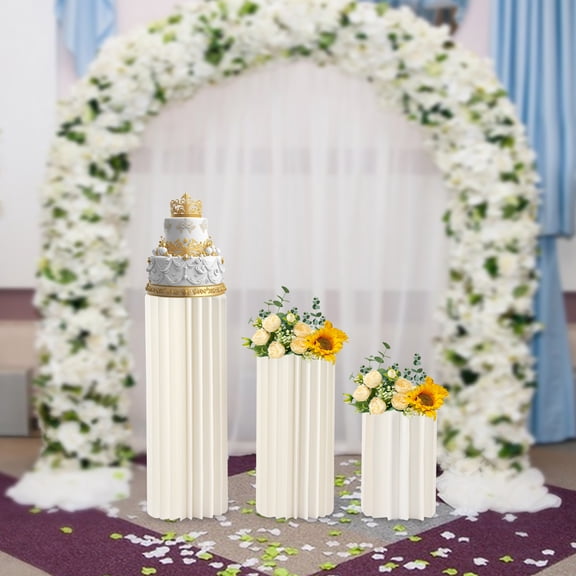 ChicHomey 3 Pcs Cardboard Flower Stands,Honeycomb Display Columns,110 lbs Capacity, Reusable For Wedding Party Event Decor,Milky White