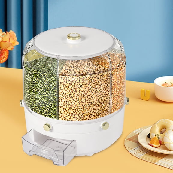 ChicHomey 360° Rotatable Grain Dispenser – 6 Grids,Rice Food Grain Dispenser,13.2lbs Capacity,One-Button Pressing Storage Bucket,for Grains Snacks Candy Coffee Beans