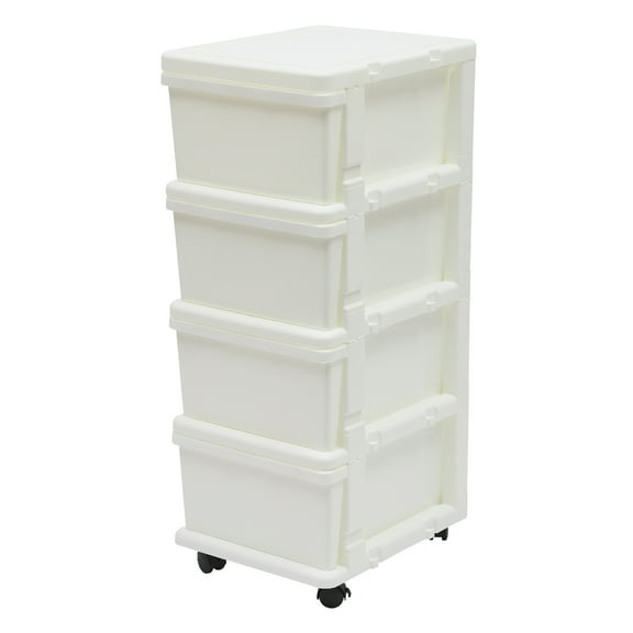 ChicHomey 4-Drawer Storage Organizer with Roof Space, Smooth Track for Easy Use, White PP Material, Space-Saving Solution for Bedroom, Kitchen, and Living Room Organization