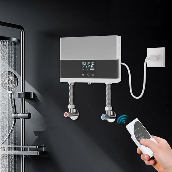 ChicHomey 4000W Electric Tankless Water Heater,Constant Temperature Instant Hot Water Heater,Remote Control,for Kitchen & Bathroom,Silver