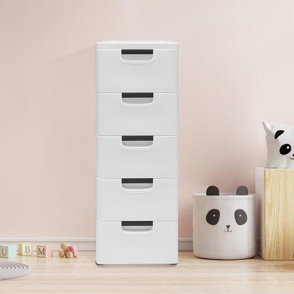 ChicHomey 5-Drawer Crevice Space Storage Cabinet,Stackable & Wheel-Movable,Closet Organizer Unit for Clothes/Toys/Kids Books,White