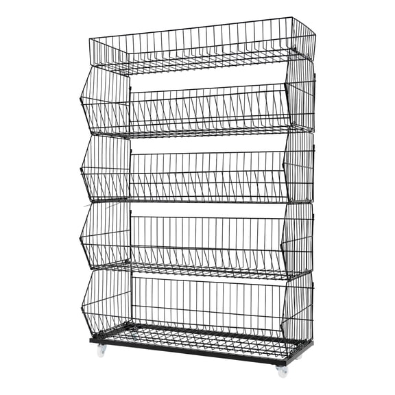 ChicHomey 5-Tier Retail Display Rack,Iron Wire, Ventilated Basket, Lockable Wheels,Iron Wire,for Supermarket Grocery Store Home Kitchen,Black