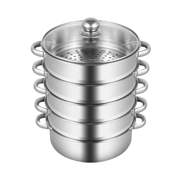 ChicHomey 5-Tier Stainless Steel Steamer,Stackable Steamer Pot with Glass Lid,Large Capacity,for Family Cooking