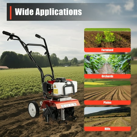 ChicHomey 52cc 2-Stroke Mini Gas-Powered Cultivator,1.9KW 6500 Rpm Air-Cooled Mini Weeding Tilling Rototiller Tool for Garden Field Cultivation