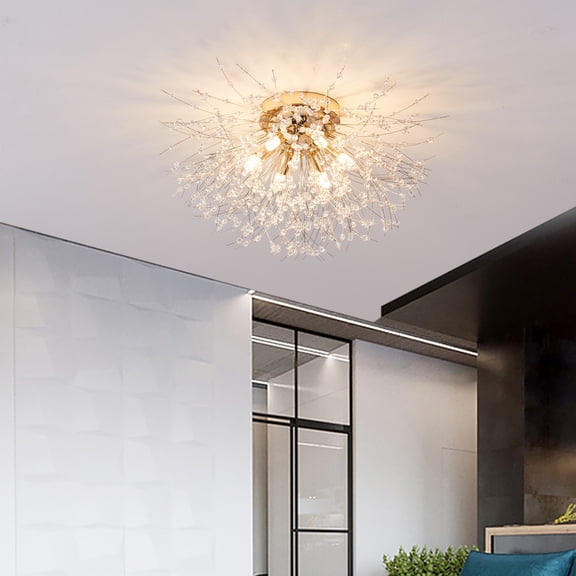 ChicHomey 6 Lights LED Crystal Chandelier, Firework Ceiling Light,for Dining Room, Bedroom, Kitchen, Living Room
