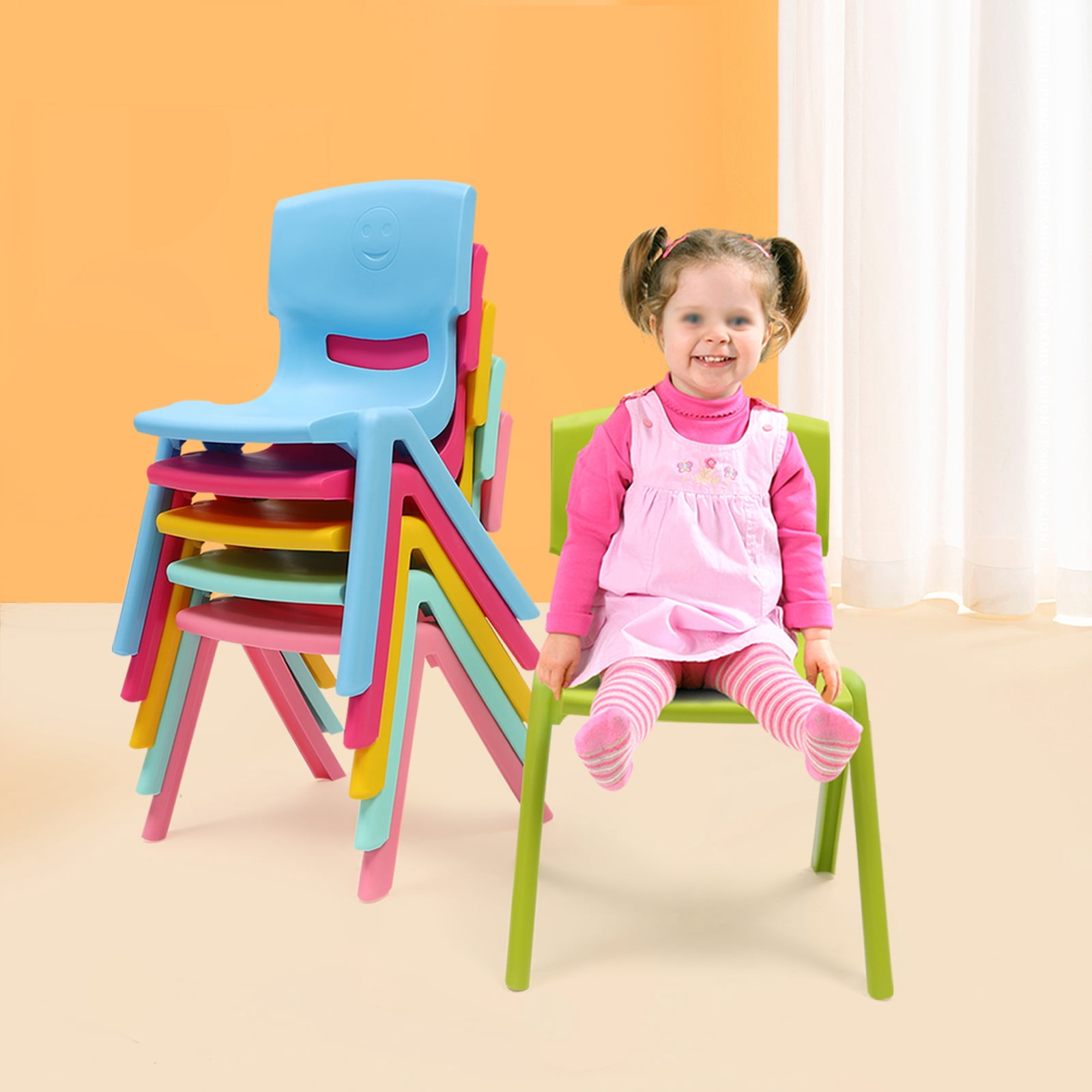 ChicHomey 6-Pack Stackable Kids Chairs, Supports 220 lbs,Cute Colorful ...