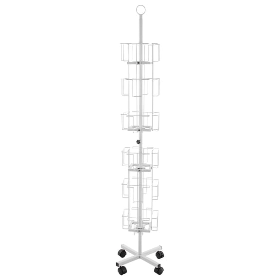 ChicHomey 6-Tier Greeting Card Display Stand, 24 Pockets, 360 Rotating Iron Rack with Universal Wheels, Black/White, Ideal for Storing Cards, Stickers, and Brochures