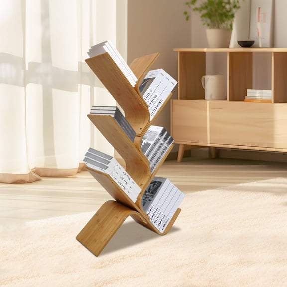 ChicHomey 6-Tier Tree-Shaped Desktop Bookshelf, Bamboo, 33.07lbs Capacity, Stylish and Stable, Ideal for Books and Decor, Easy to Assemble, Modern Rotating Design