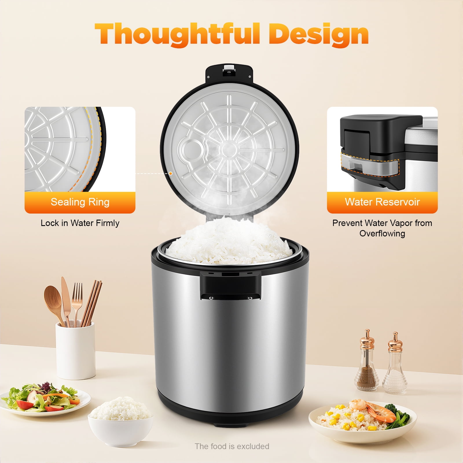 ChicHomey 6Gal  Electric Rice Warmer,2-Temp Settings,Heavy Duty Soup Cooker Stainless Steel,for Family/Commercial Restaurant