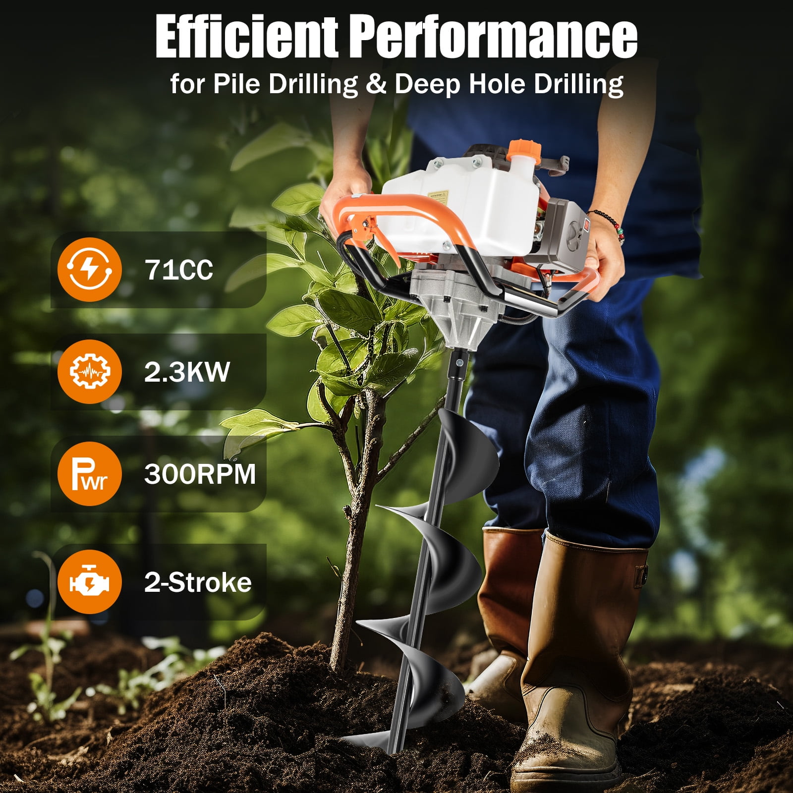 gas powered auger drilling deep hole