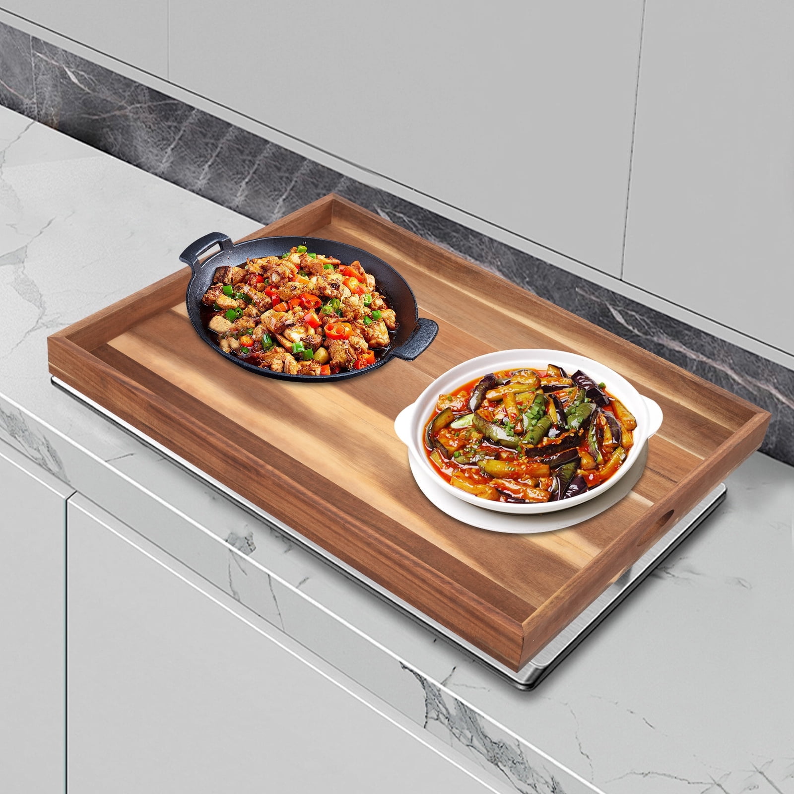 ChicHomey Acacia Wood Multi-Purpose Stove Cover,30"L x 22"W,Stove Cover Wood with Handles,Kitchen Essential for Home/Cafe/Dining​