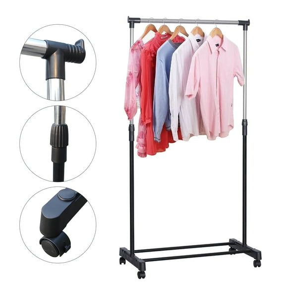 ChicHomey Adjustable Clothing Hanging Rack,Adjustable Height 35-62 Inches,22 lbs Capacity,for Bedroom/Store, with Wheels (Rectangular)
