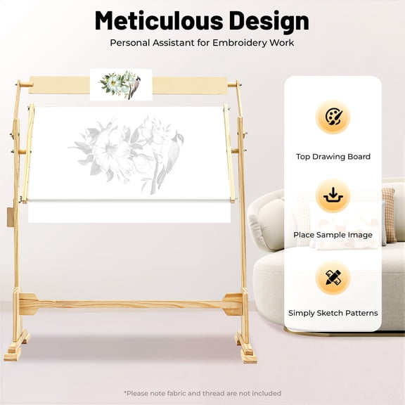 ChicHomey Adjustable Embroidery Stand,Pine Wood, 360 Rotation,Stand Hoop Cross Stitch Sewing Needlework Rack DIY Floor Stand,for Cross Stitch & Needlework, Gift Idea