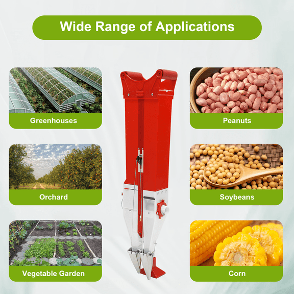 ChicHomey  Adjustable Handheld Seeder Fertilizer 2 in 1 - Double-Cylinder Corn Peanut Soybean Planter,  5 Molds, Standing Seeding Mode