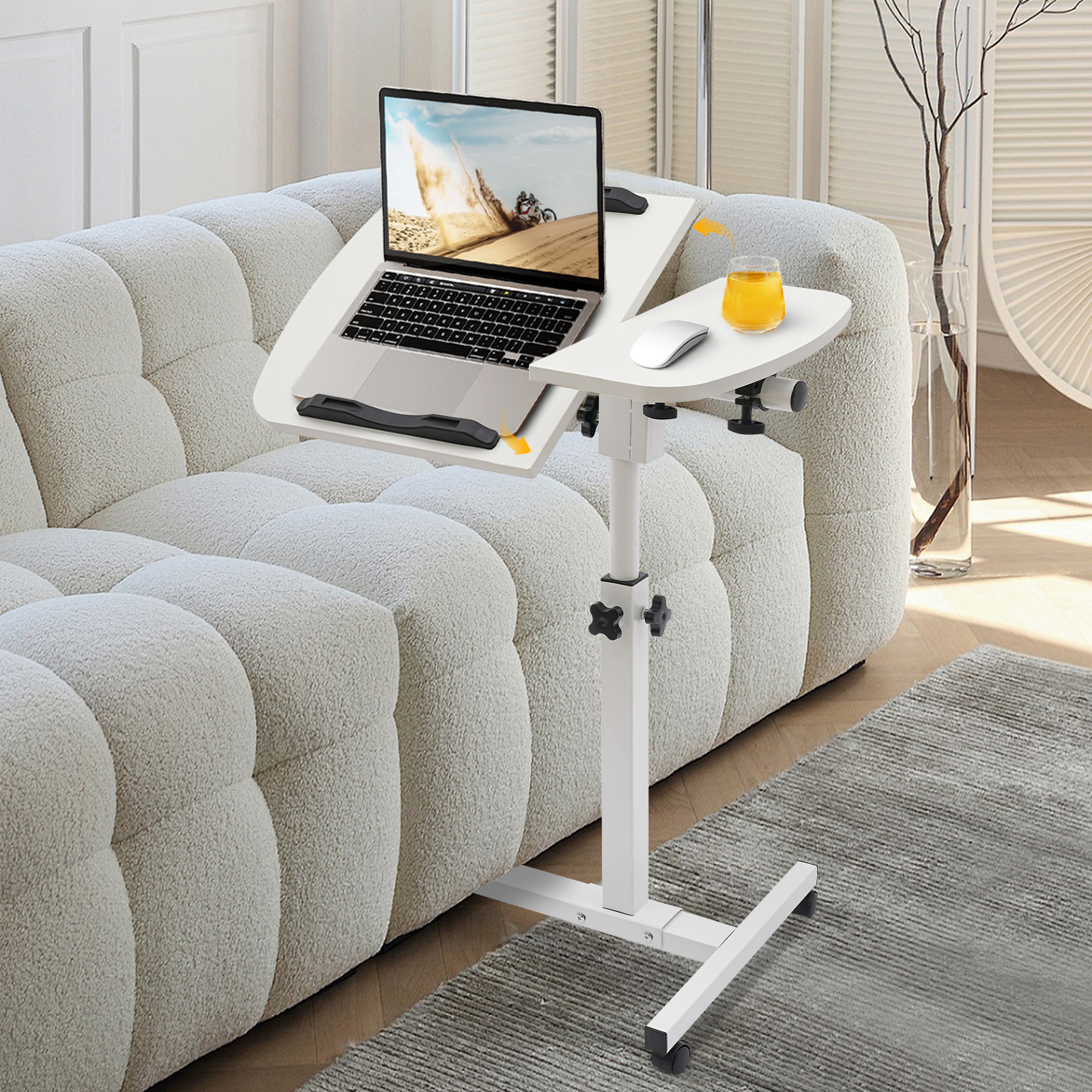 ChicHomey Adjustable Laptop Desk,360° Rotatable Desktop,Mobile Rolling Laptop Desk Stand,Foldable MDF & Carbon Steel, White for Home/Office