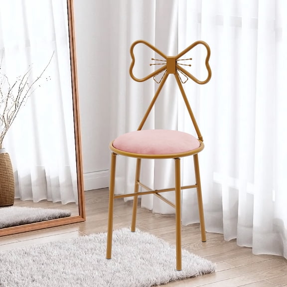 ChicHomey Butterfly-Shaped Vanity Chair,Durable Velvet Cushion Makeup Chair with Golden Metal Leg, for Bedroom Home Garden Living Room(Light Pink)