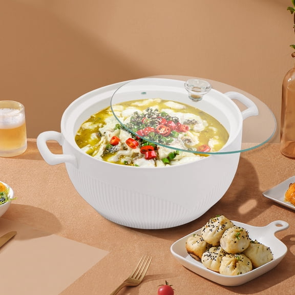 ChicHomey Ceramic Soup Tureen with Glass Lid,1500ml Large Serving Bowl,White Porcelain,for Restaurant Home Kitchen Decoration