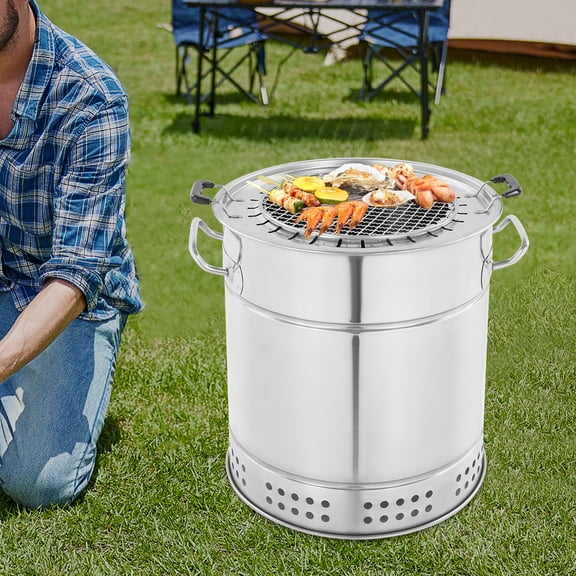 ChicHomey Charcoal Grill-28-Skewer,15.4*16.9in Silver Charcoal Grill Complete Kit,Versatile Hanging/Net Grilling, for Outdoor Gatherings/Family Picnics