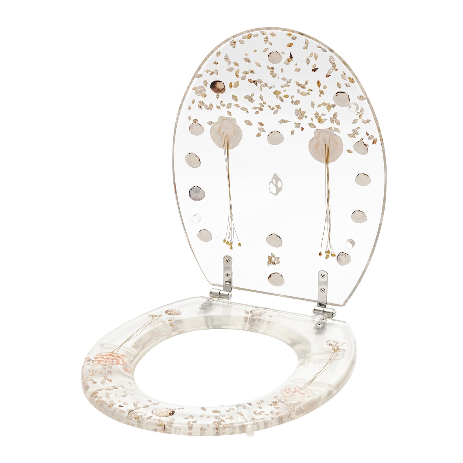 ChicHomey Clear Resin Toilet Seat  with Real Dried Flowers & Shells,Quiet-Close Seat,Universal Fit for  Standard Toilets – Easy to Clean & Install
