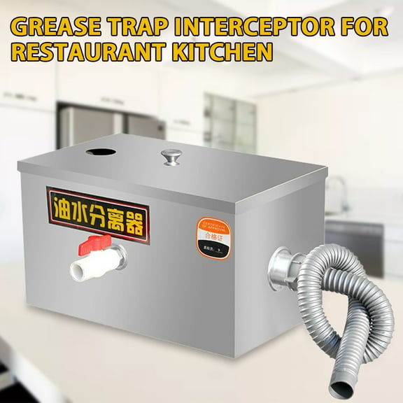 ChicHomey Commercial Grease Interceptor, Under Sink Grease Trap, Stainless Steel Grease Interceptor with Side Water Inlet, for Restaurant Factory Kitchen, Silver