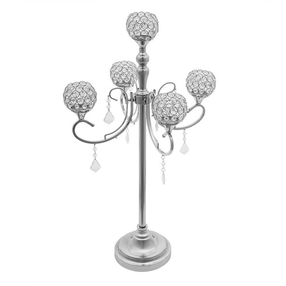 ChicHomey Crystal Candle Holders with 5 Arms, Silver Iron Frame and Glass Pendants, Perfect for Adding Romance and Elegance to Your Home Décor