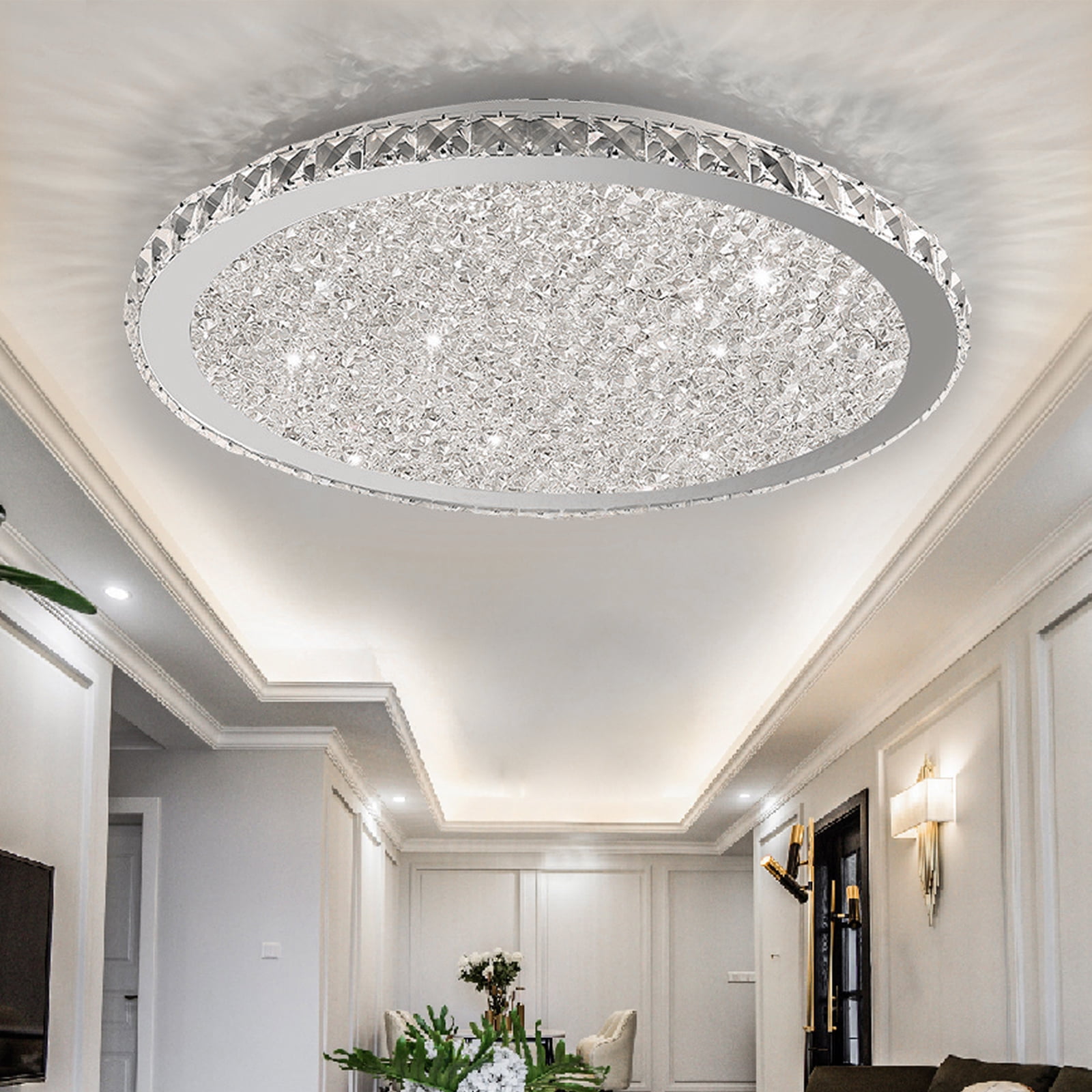 ChicHomey Crystal Ceiling Light with LED - 30W,Ceiling Light Fixture Pendant Lamp Flush Mount Chandelier,Elegant & Energy-Efficient for Living Room & Dining Room