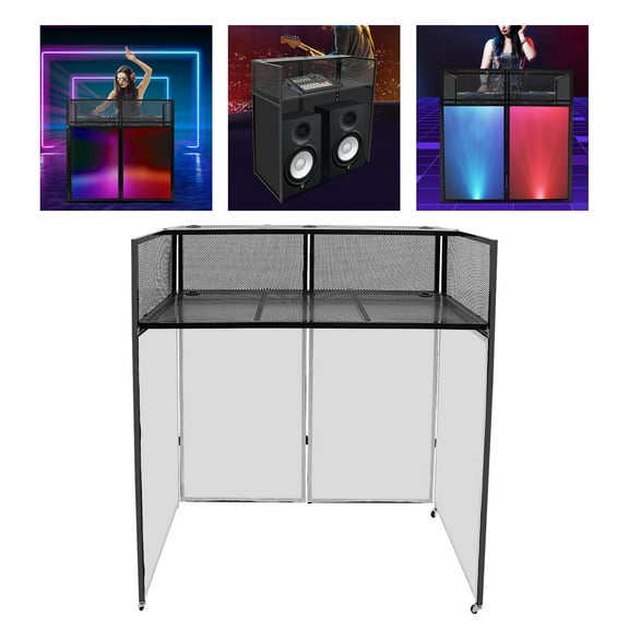 ChicHomey DJ Event Facade Booth with Metal Mesh Panels, Removable Shelf, Foldable Design, and Carry Bag for Easy Setup and Transport at Parties
