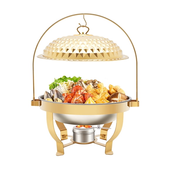 ChicHomey Diamond Hanging Lid Stove with Alcohol Burner, 8.5QT Stainless Steel Buffet Warmer,Gold Finish, for Buffets, Family Gatherings, and Banquets
