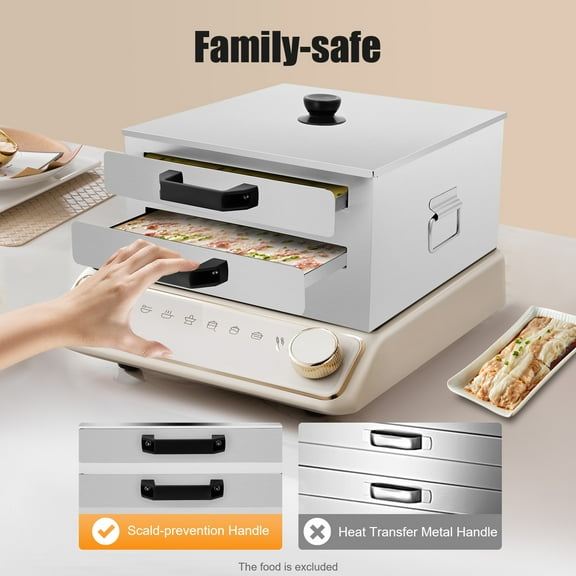 ChicHomey Double-Tier Rice Noodle Roll Maker, 304 Stainless Steel with Top Open Design,Easy Steam Cooker with Insulated for Homemade Breakfast (Kitchen/Food Stall Use)