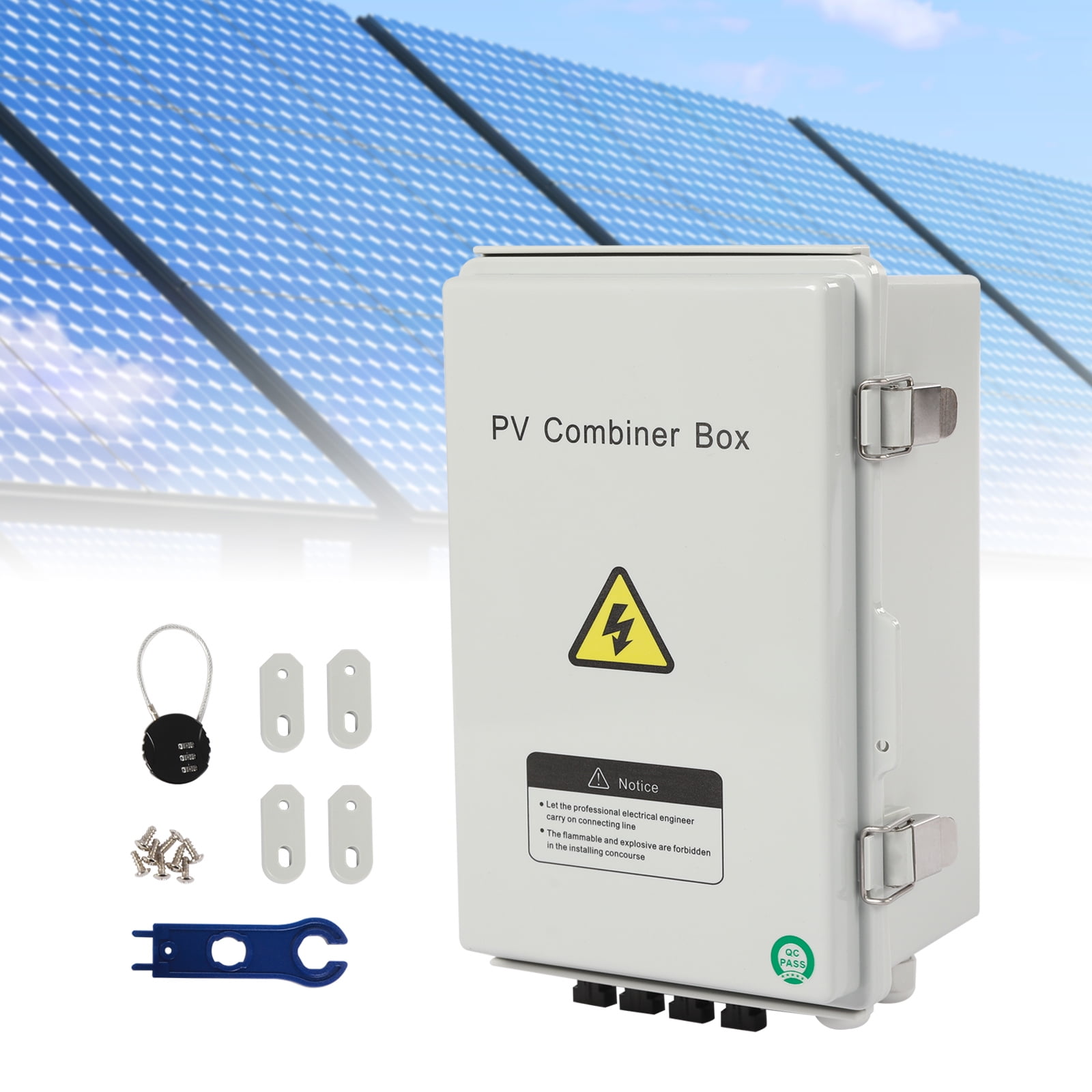 ChicHomey Durable PV Combiner Box with 4 Strings, Surge Protection, 550V 63A Circuit Breaker, IP65, Ideal for Solar Systems, ABS & PC Material